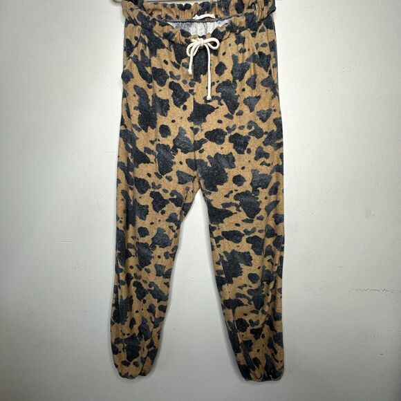 Entro Muted Tan and Black Cheetah Print Drawstring Jogger Pants With Pockets L - Picture 14 of 14